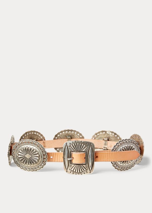 Ralph Lauren Concho Læder Belt Hnědožlutý Stříbrné | Hh9QXxa1