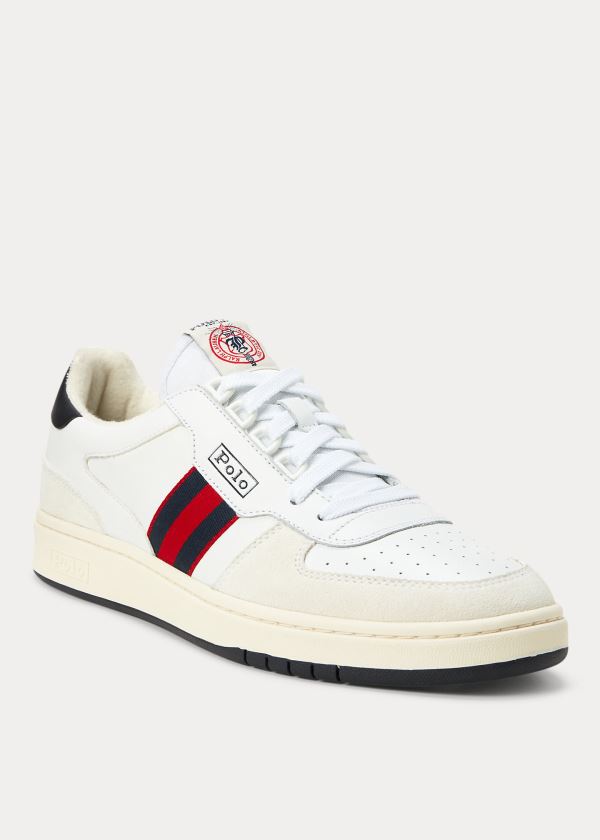 Ralph Lauren Court Læder Sneakers Bílé Tmavě Blankyt Červené | tWaPD9r3