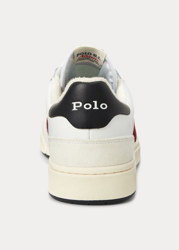 Ralph Lauren Court Læder Sneakers Bílé Tmavě Blankyt Červené | tWaPD9r3