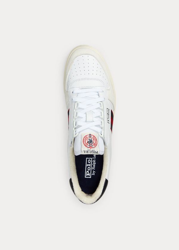 Ralph Lauren Court Læder Sneakers Bílé Tmavě Blankyt Červené | tWaPD9r3
