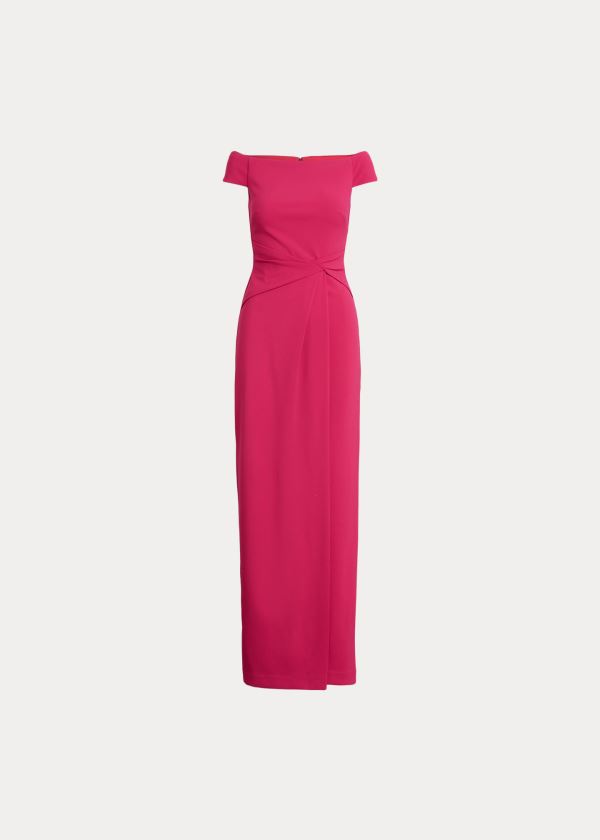 Ralph Lauren Crepe Off-the-Shoulder Šaty Světle Fuchsie | nQze9HNU
