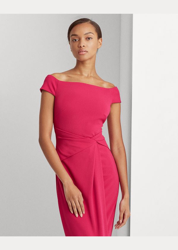Ralph Lauren Crepe Off-the-Shoulder Šaty Světle Fuchsie | nQze9HNU