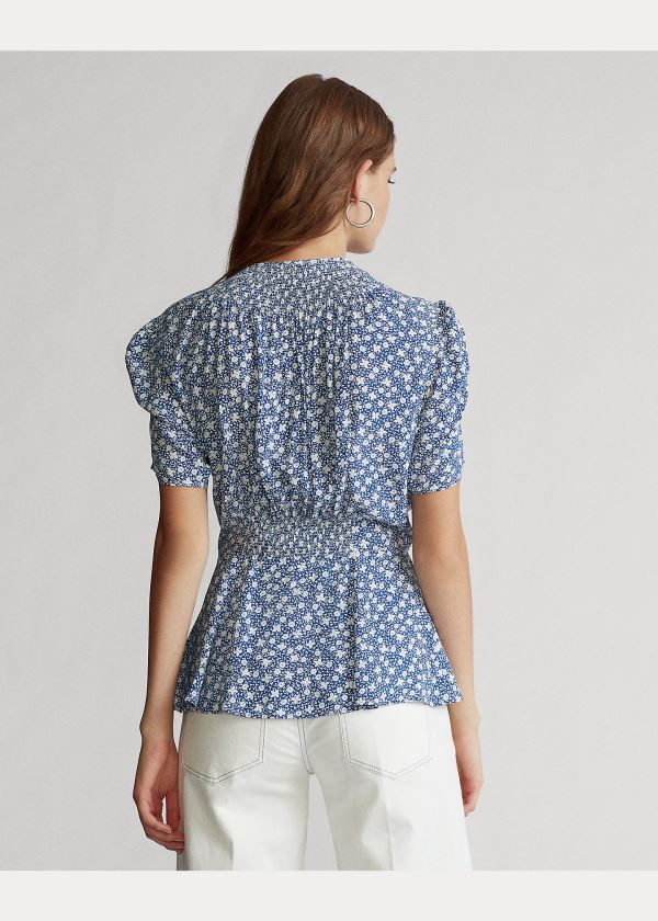 Ralph Lauren Crepe Peplum Blouse Blankyt Bílé | Agu1sGIJ