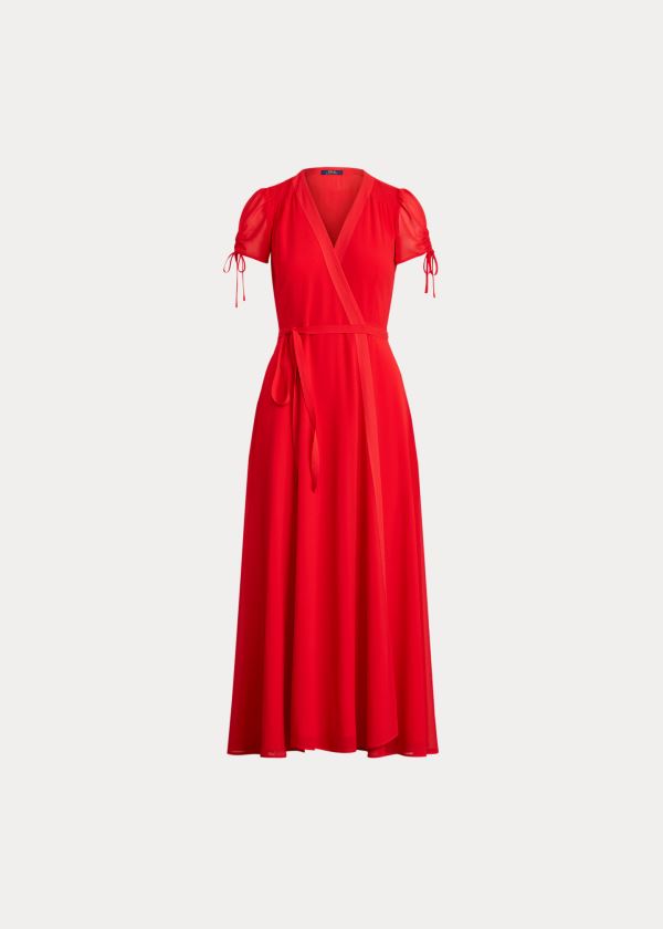 Ralph Lauren Crepe Wrap Šaty Červené | 2g3y67Ot