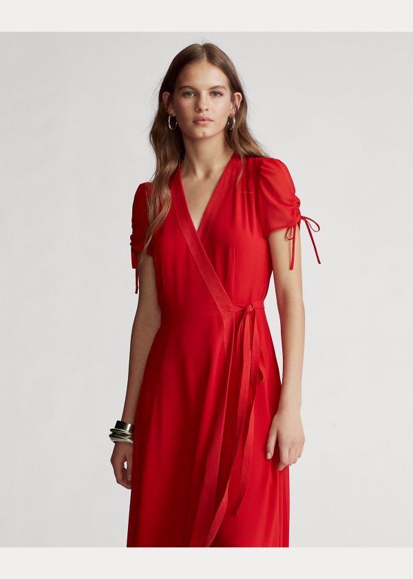 Ralph Lauren Crepe Wrap Šaty Červené | 2g3y67Ot