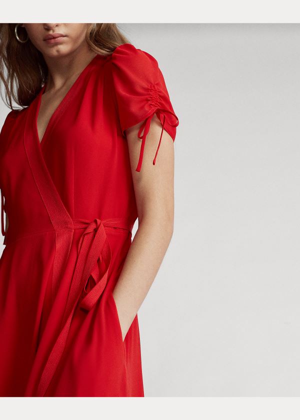 Ralph Lauren Crepe Wrap Šaty Červené | 2g3y67Ot