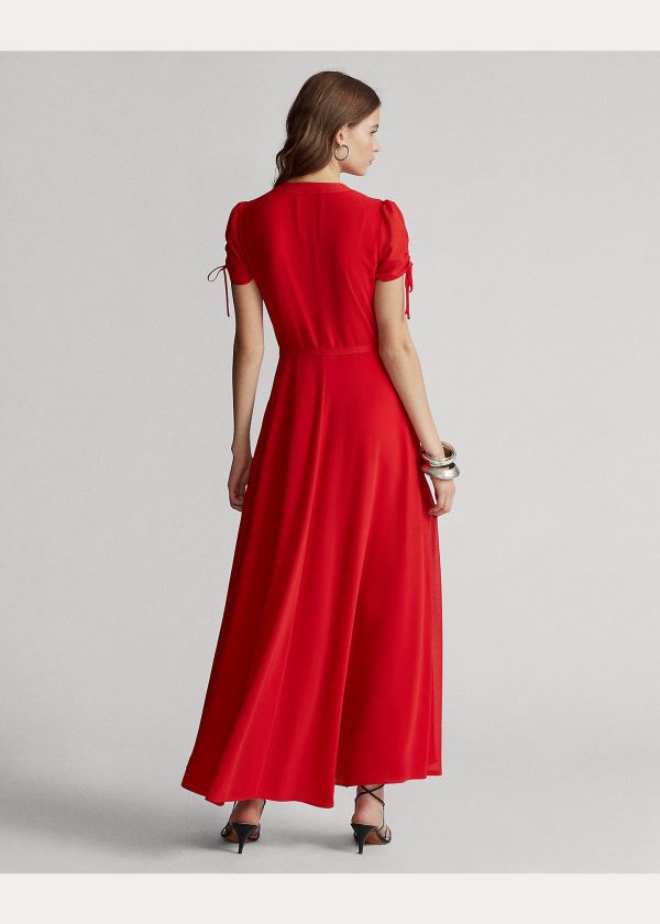 Ralph Lauren Crepe Wrap Šaty Červené | 2g3y67Ot
