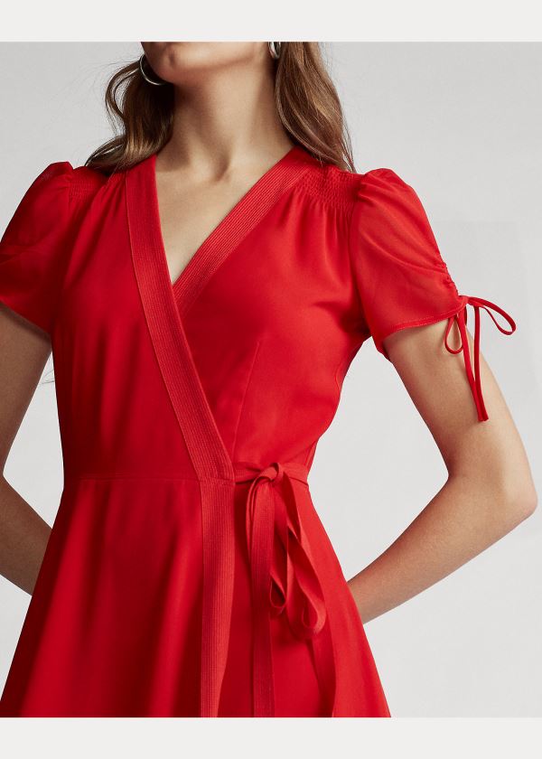 Ralph Lauren Crepe Wrap Šaty Červené | 2g3y67Ot