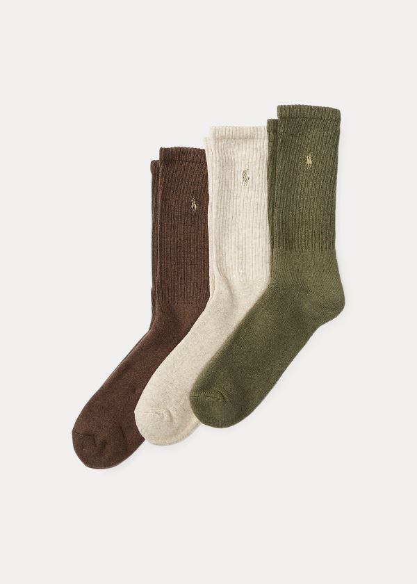 Ralph Lauren Crew Sock 3-Pack Olivy Zelené Bílé Čokolády | 0ggo5GLU
