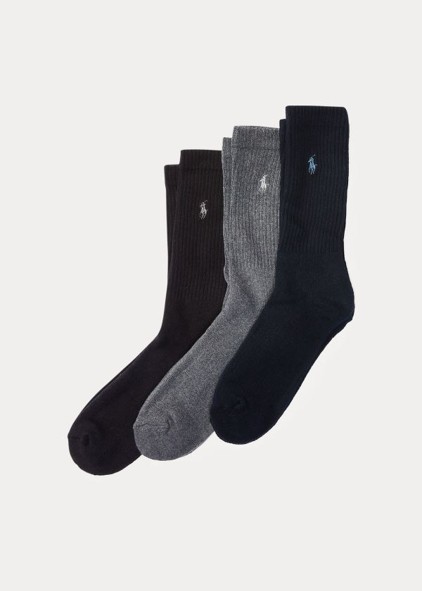 Ralph Lauren Crew Sock 3-Pack Černé Tmavě Blankyt | Gk2B80Co