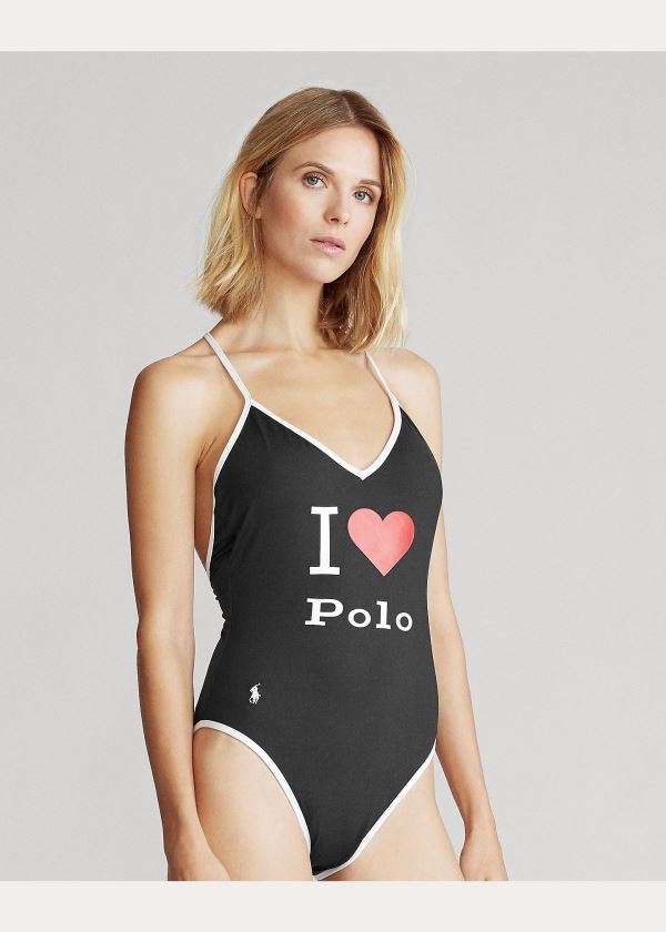 Ralph Lauren Crisscross-Páskové One-Piece Černé | LzUyjxHu
