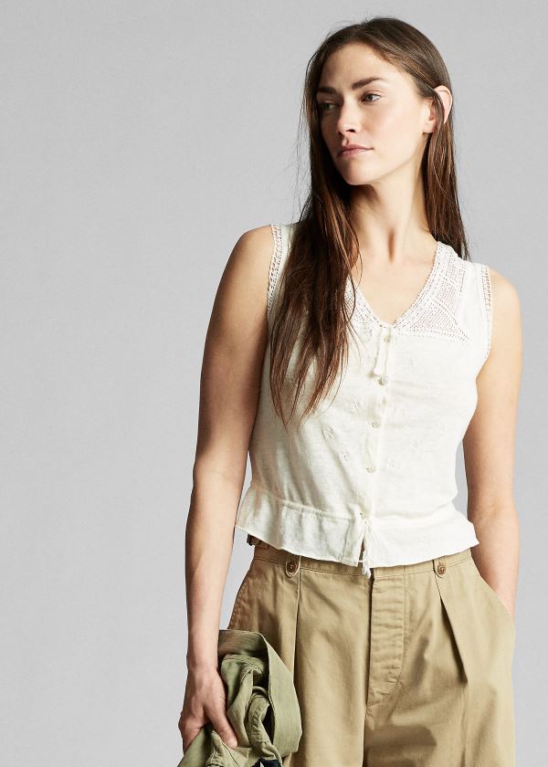 Ralph Lauren Crochet-Trimmed Camisole Bílé | TW9gWo5Q