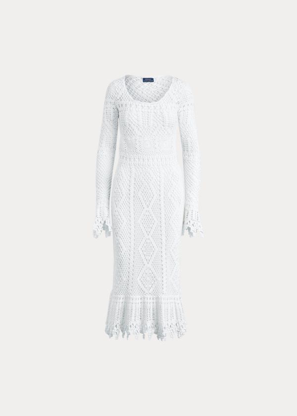 Ralph Lauren Crocheted Bavlněné Šaty Bílé | IvCKuwmL