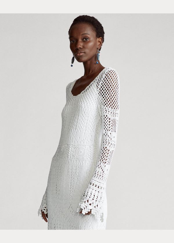 Ralph Lauren Crocheted Bavlněné Šaty Bílé | IvCKuwmL