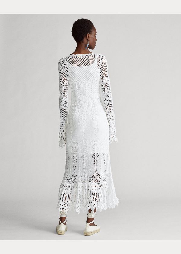 Ralph Lauren Crocheted Bavlněné Šaty Bílé | IvCKuwmL