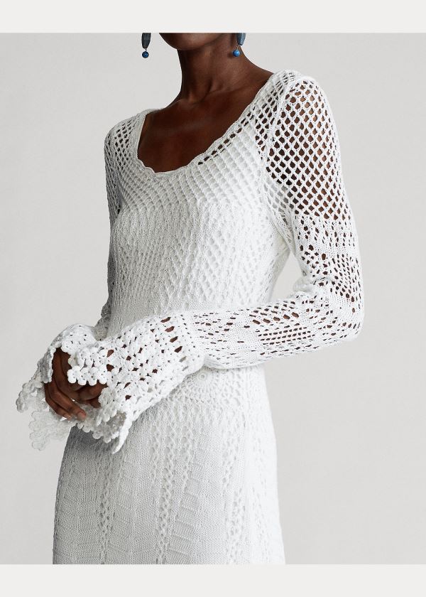 Ralph Lauren Crocheted Bavlněné Šaty Bílé | IvCKuwmL