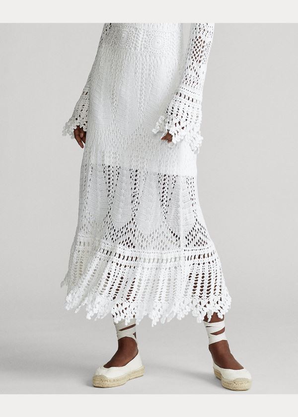 Ralph Lauren Crocheted Bavlněné Šaty Bílé | IvCKuwmL
