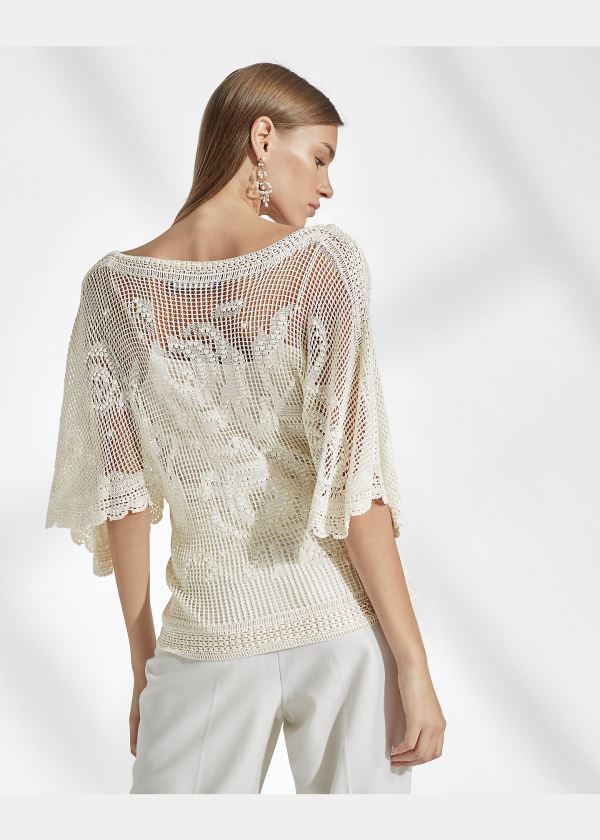 Ralph Lauren Crocheted Floral Bateau Top Krém | z9VdJblW