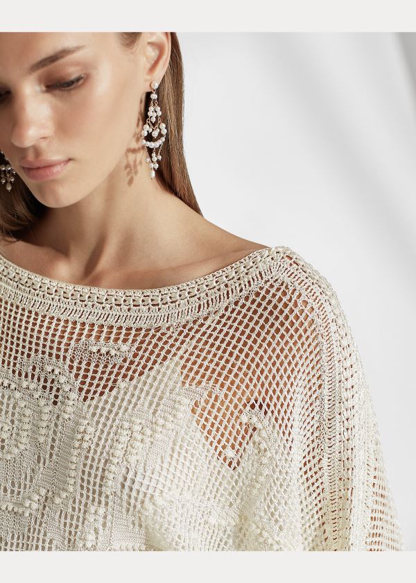 Ralph Lauren Crocheted Floral Bateau Top Krém | z9VdJblW