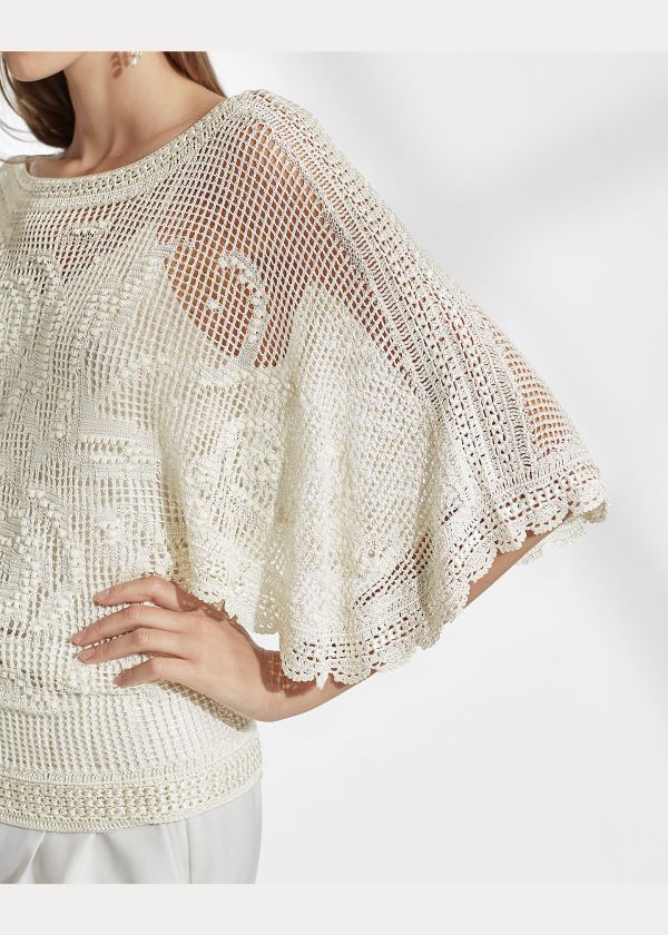 Ralph Lauren Crocheted Floral Bateau Top Krém | z9VdJblW