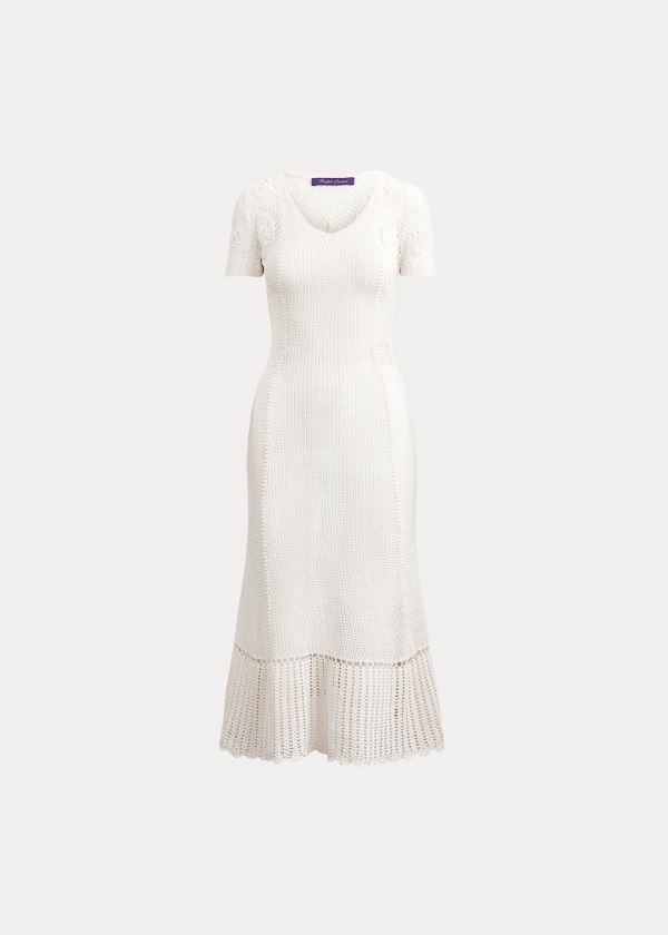 Ralph Lauren Crocheted Silk Šaty Krém | KP6nBtLg