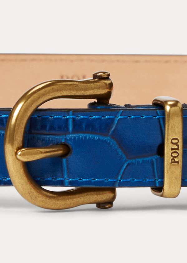 Ralph Lauren Crocodile-Stamped Læder Belt Královská Modrá Blankyt | T0aT2y2z