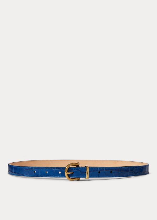 Ralph Lauren Crocodile-Stamped Læder Belt Královská Modrá Blankyt | T0aT2y2z