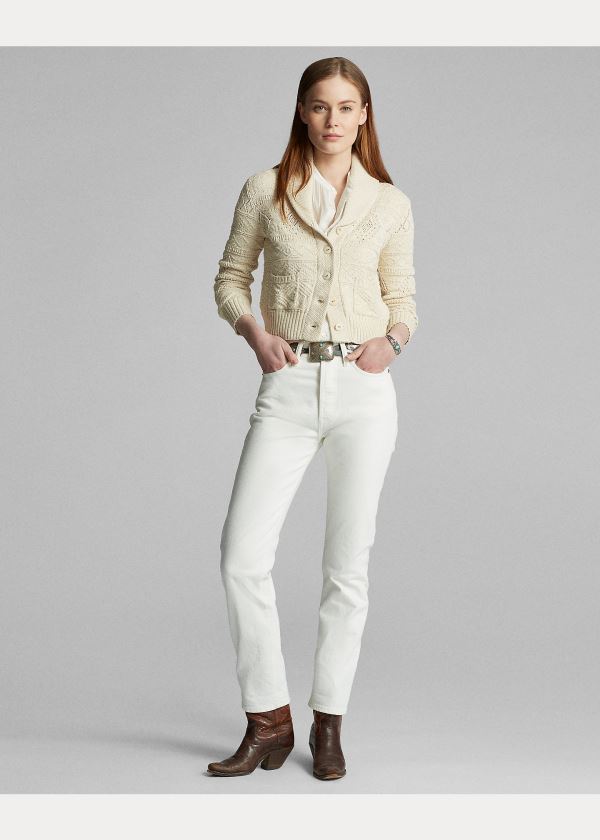 Ralph Lauren Cropped Bavlněné-Silk Cardigan Krém | 64ZUKjS1