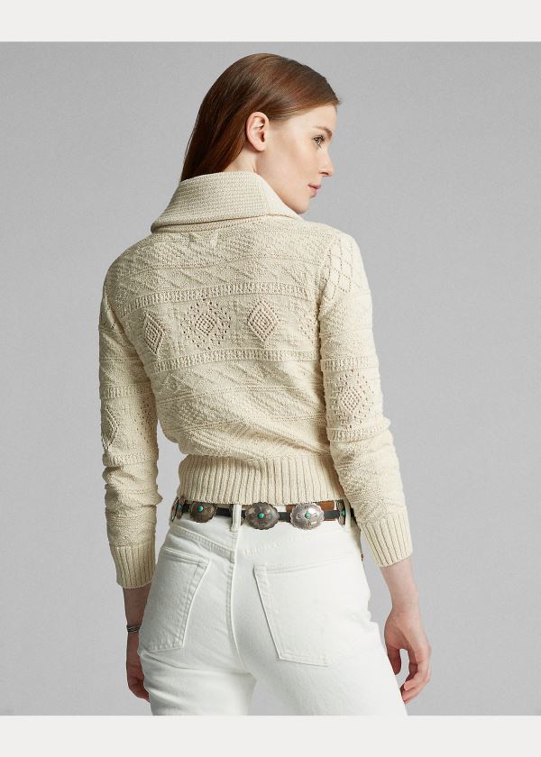 Ralph Lauren Cropped Bavlněné-Silk Cardigan Krém | 64ZUKjS1