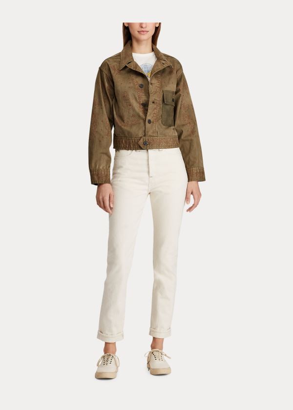 Ralph Lauren Cropped Herringbone Jacket Olivy Zelené | pXQ0L87t