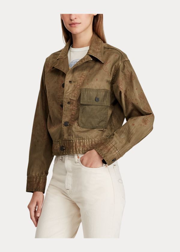 Ralph Lauren Cropped Herringbone Jacket Olivy Zelené | pXQ0L87t
