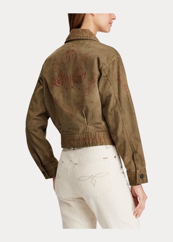 Ralph Lauren Cropped Herringbone Jacket Olivy Zelené | pXQ0L87t