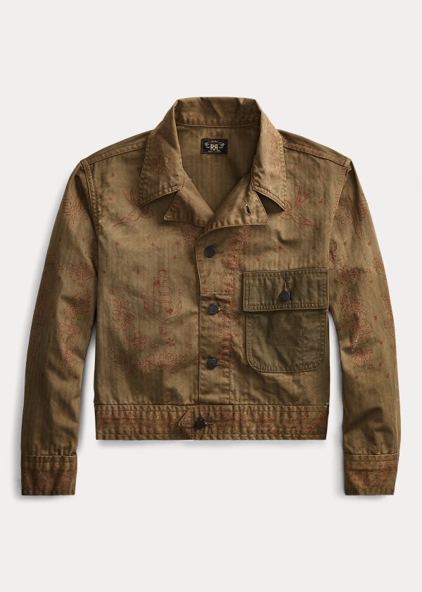 Ralph Lauren Cropped Herringbone Jacket Olivy Zelené | pXQ0L87t