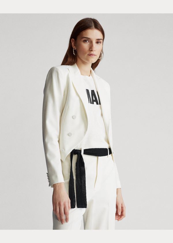Ralph Lauren Cropped Satin Blazer Krém | sEMNPr3J