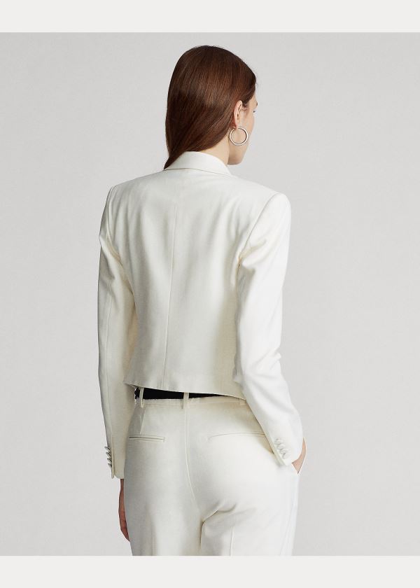 Ralph Lauren Cropped Satin Blazer Krém | sEMNPr3J