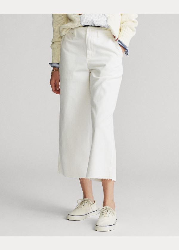 Ralph Lauren Cropped Široké-Leg Twill Pant Bílé | 0OSJxHCh