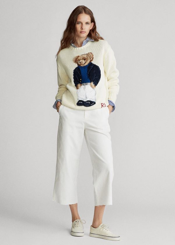 Ralph Lauren Cropped Široké-Leg Twill Pant Bílé | 0OSJxHCh