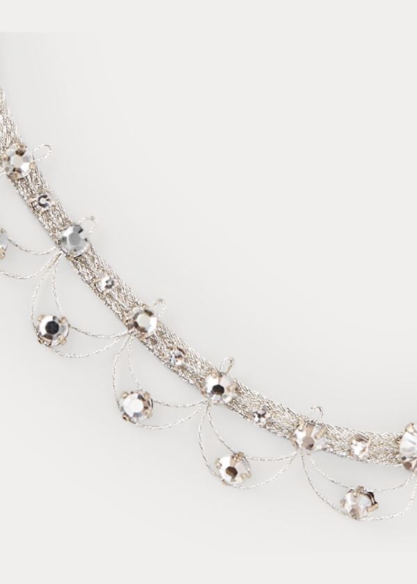 Ralph Lauren Crystal Ribbon Necklace Stříbrné | vrYSdDvq