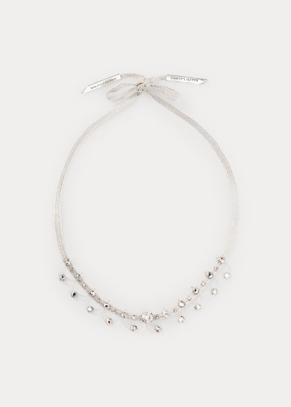 Ralph Lauren Crystal Ribbon Necklace Stříbrné | vrYSdDvq