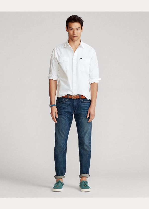Ralph Lauren Custom Fit Bavlněné Workshirt Bílé | WtR22SdG