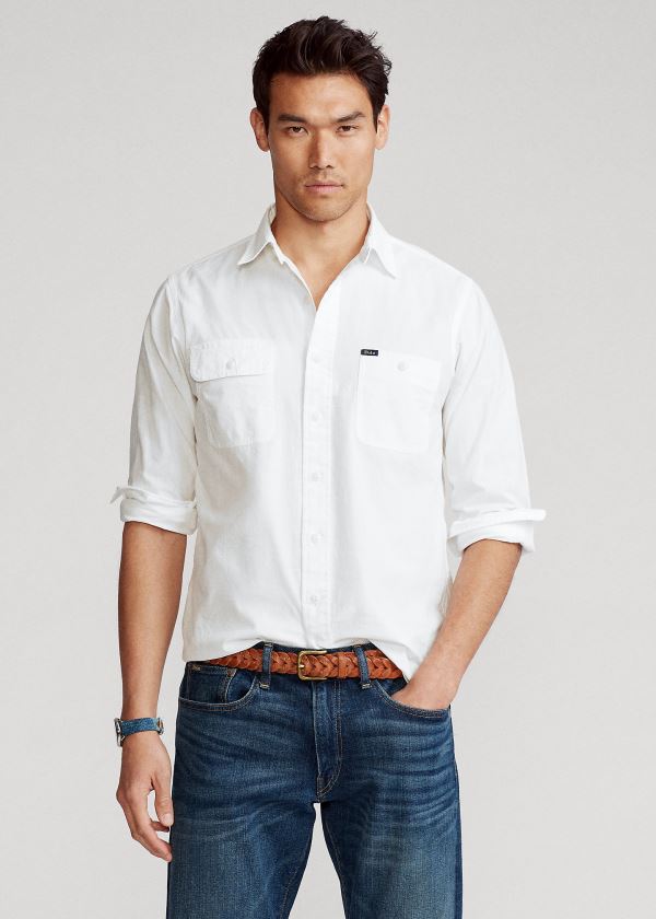 Ralph Lauren Custom Fit Bavlněné Workshirt Bílé | WtR22SdG