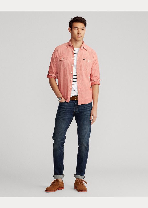 Ralph Lauren Custom Fit Bavlněné Workshirt Červené | vxwR92SV