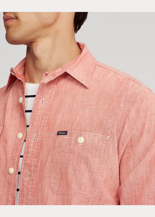 Ralph Lauren Custom Fit Bavlněné Workshirt Červené | vxwR92SV