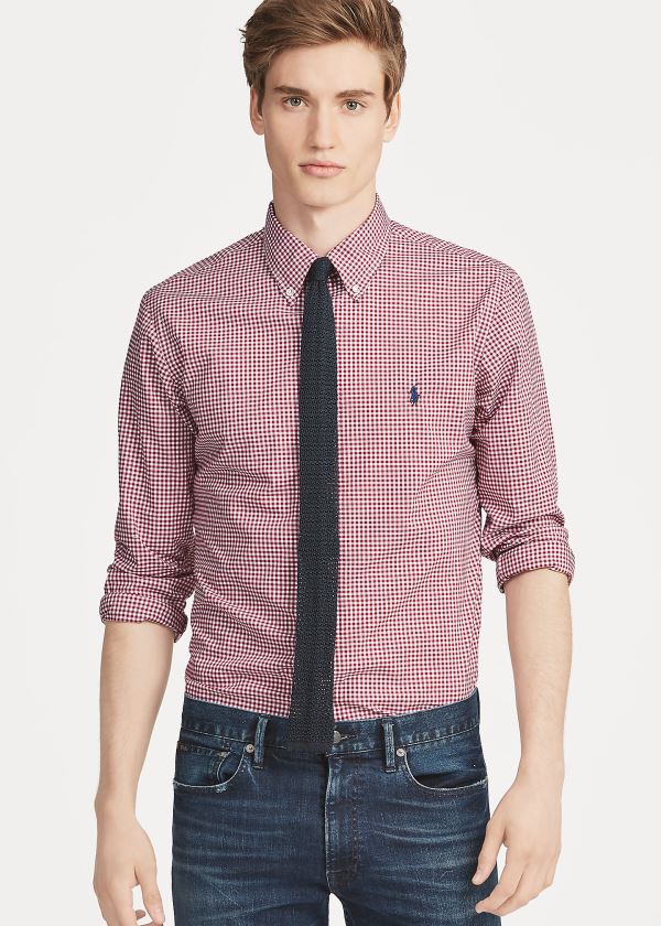 Ralph Lauren Custom Fit Gingham Shirt Vínové Bílé | Qxmqht8Q