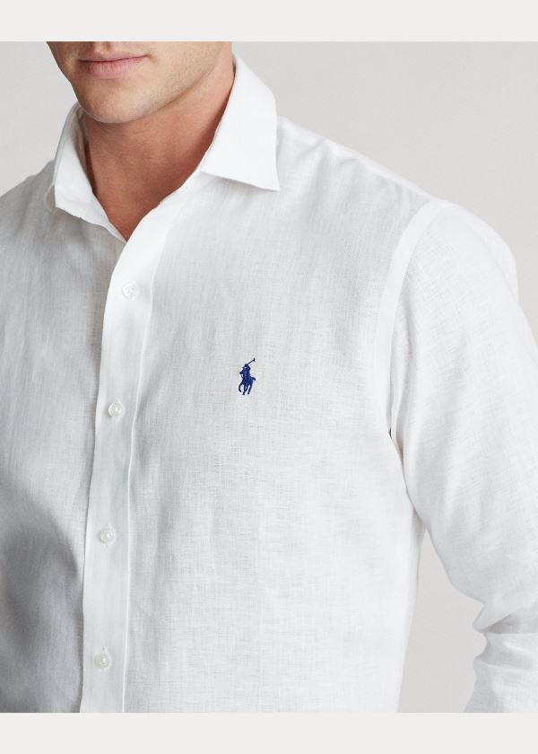 Ralph Lauren Custom Fit Linen Shirt Bílé | VAzaKlAB