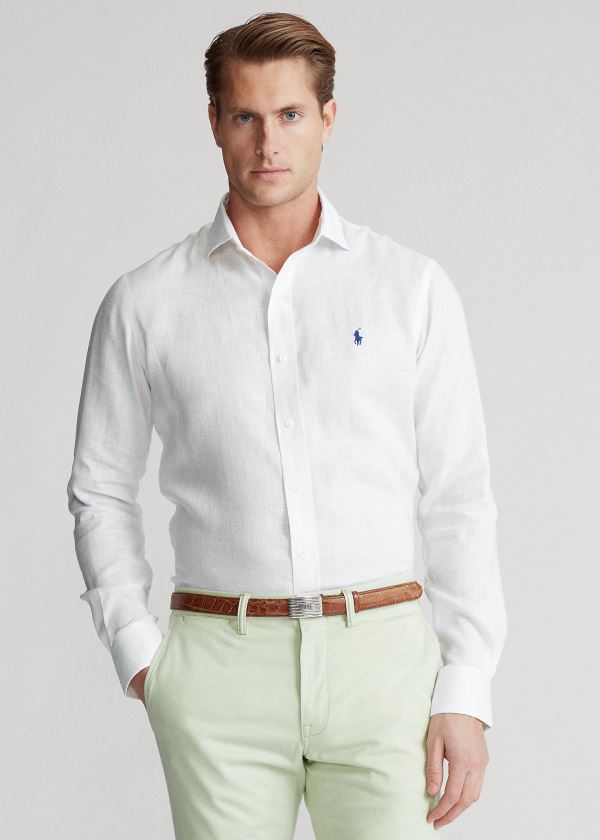 Ralph Lauren Custom Fit Linen Shirt Bílé | VAzaKlAB