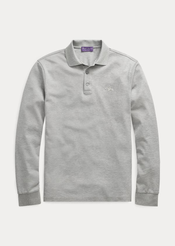 Ralph Lauren Custom Fit PiquÃ© Polo Shirt Světle Šedé | M2XnzxK1