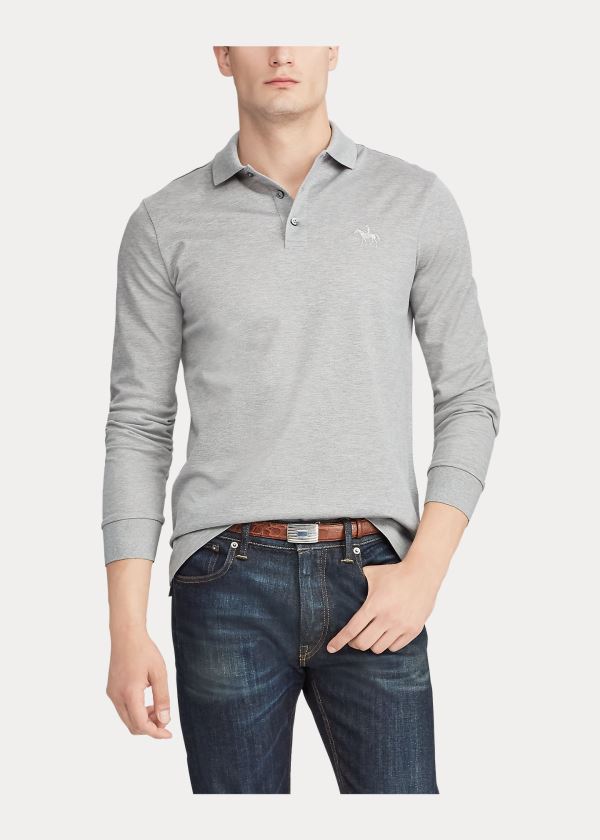 Ralph Lauren Custom Fit PiquÃ© Polo Shirt Světle Šedé | M2XnzxK1