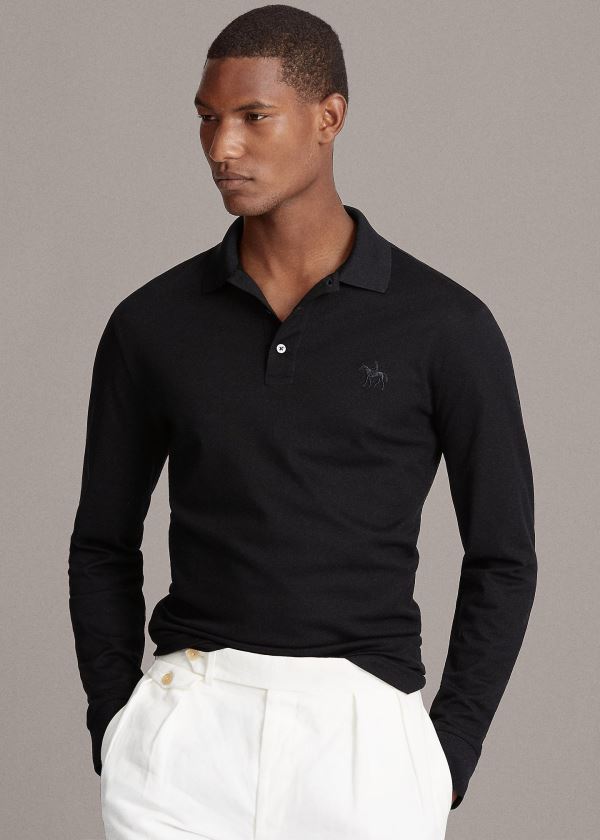 Ralph Lauren Custom Fit PiquÃ© Polo Shirt Černé | O69fbvQM