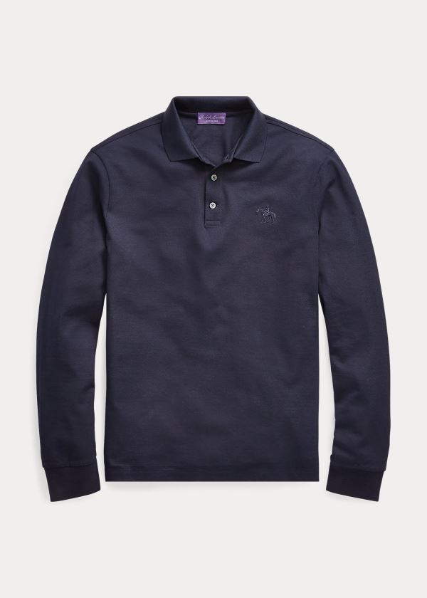 Ralph Lauren Custom Fit PiquÃ© Polo Shirt Tmavě Blankyt | drZJ1bk2